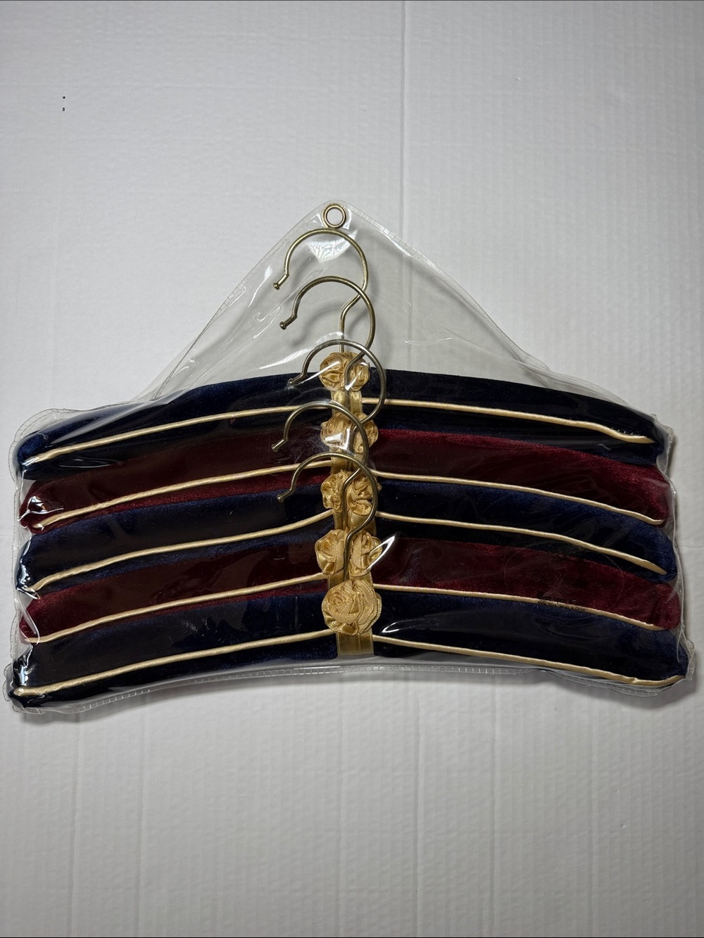 Vintage "Once Upon a Rose" Velvet Hangers Set of 5 - Navy & Burgundy